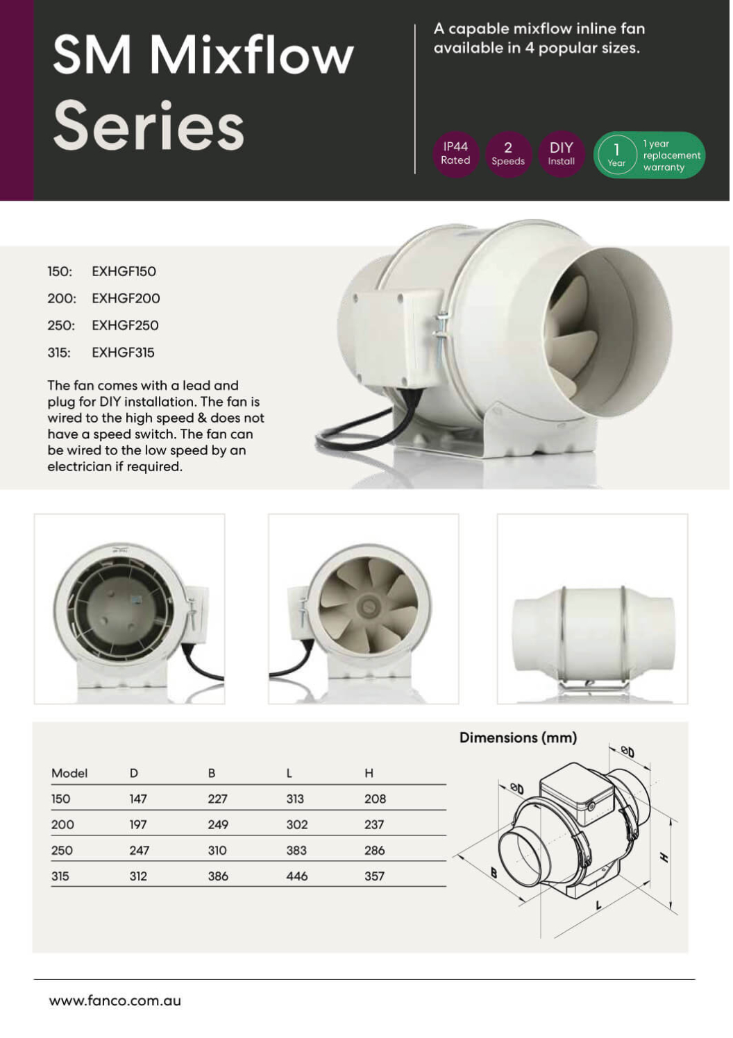 Exhaust Fan Spec Sheets - Fanco