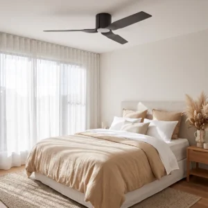 fanco-flow-dc-52-inch-ceiling-fan-black-with-led-light-in-bedroom-insitu