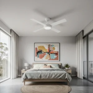 fanco-eco-silent-pro-dc-48-inch-white-with-cct-led-light-installed-in-white-clean-bedroom