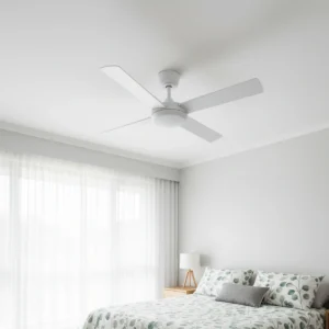fanco-eco-silent-pro-dc-52-inch-with-cct-led-light-white-installed-in-modern-bedroom