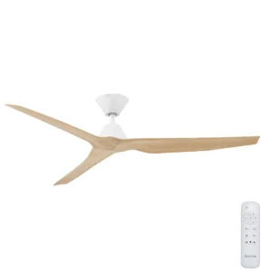 Infinity-iD DC Ceiling Fan with Remote – White with Beechwood Blades 60″